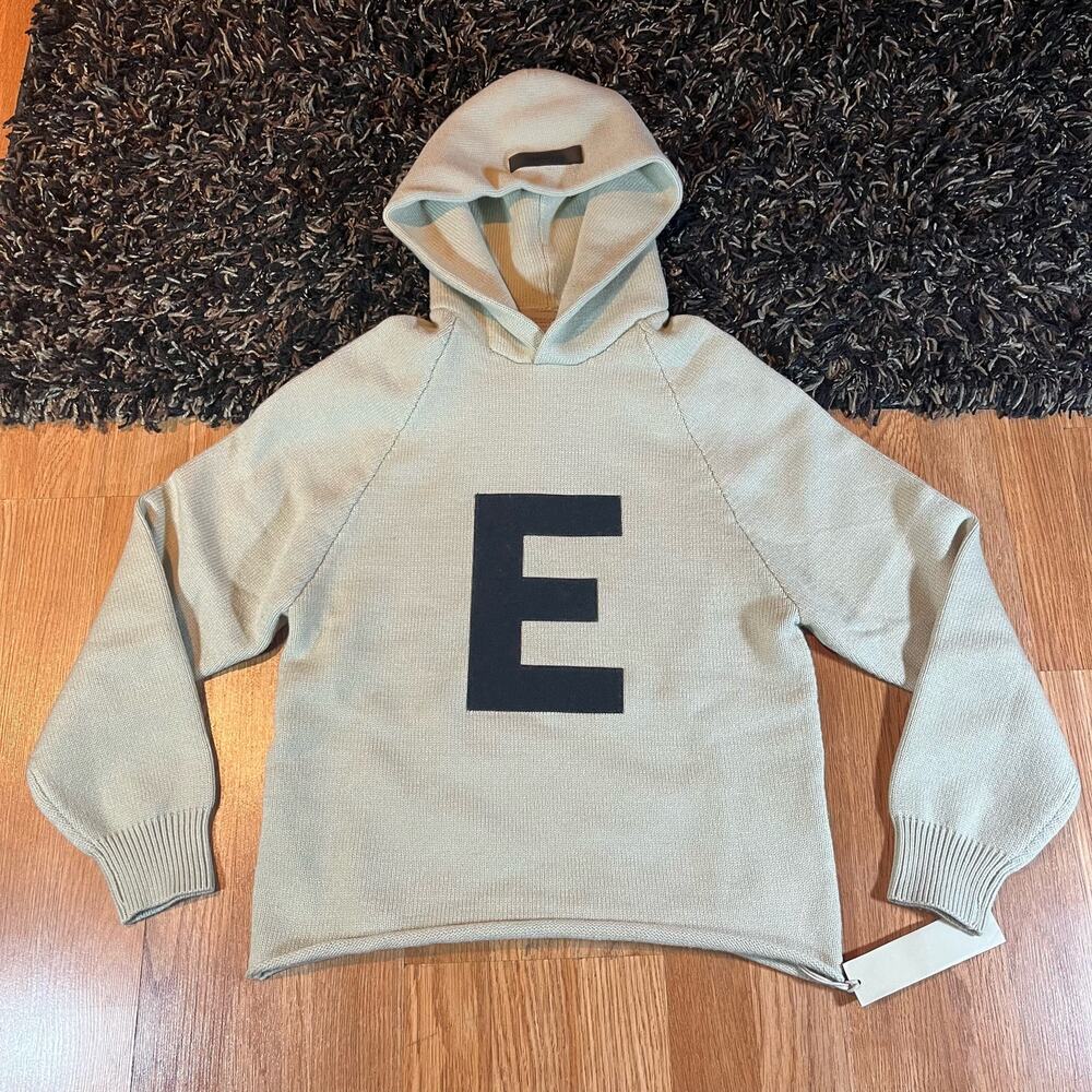 Fear Of God Essentials Big E‎ Knit Hoodie Iron Gray Kids Size S 6/7 NEW